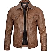 Blingsoul Disc Biker Trucker Leather Jacket Men | [1107372] Fernando Camel, S