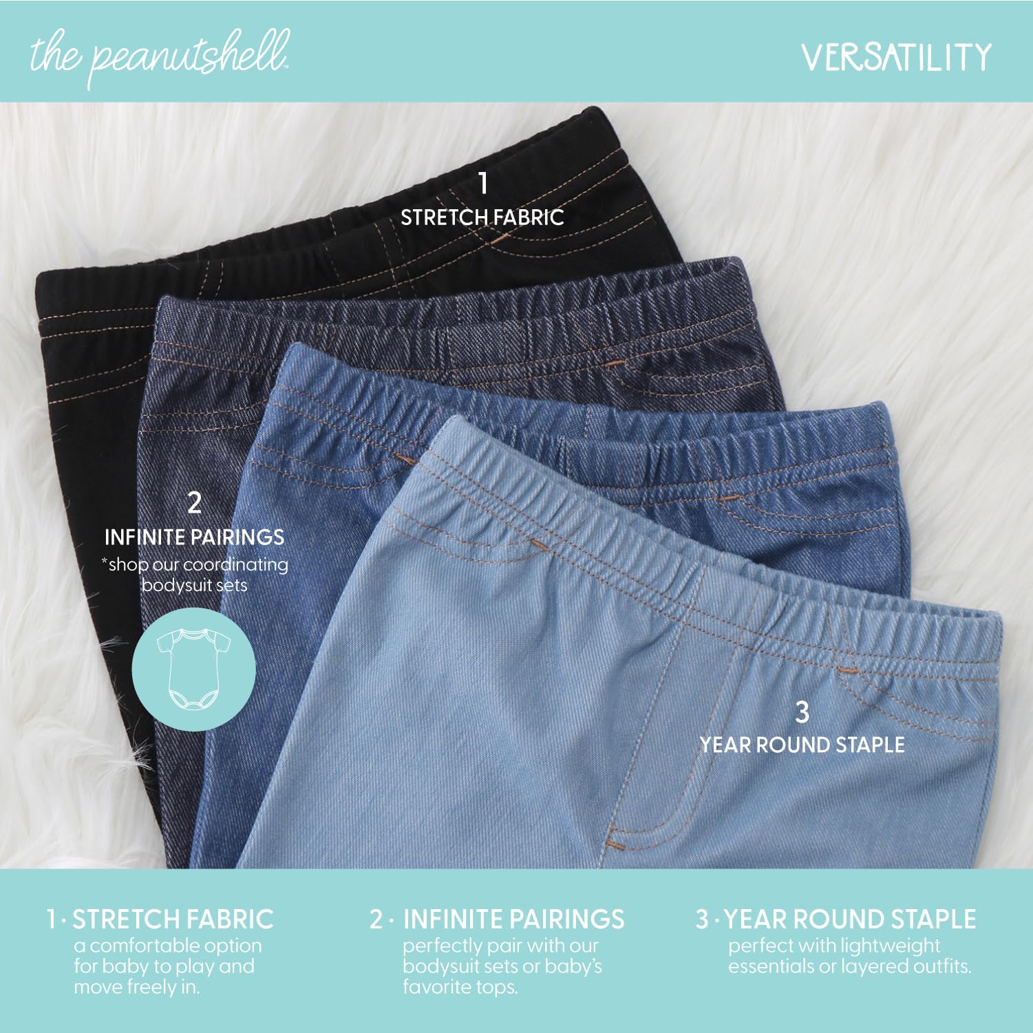 The Peanutshell Baby Boys or Girls Jeggings Set - Soft Stretchy Pants Boy & Girl Leggings, Infant and Toddler Clothes - Denim