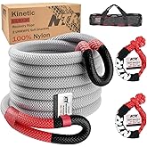 NTR 1-1/8" x 30' Kinetic Recovery Tow Rope (37,480lbs), with 2 UHMWPE Soft Shackles (40,980lbs), Heavy-Duty Offroad Snatch Strap, Vehicle Recovery kit for Jeep car Truck ATV UTV SUV, Grey