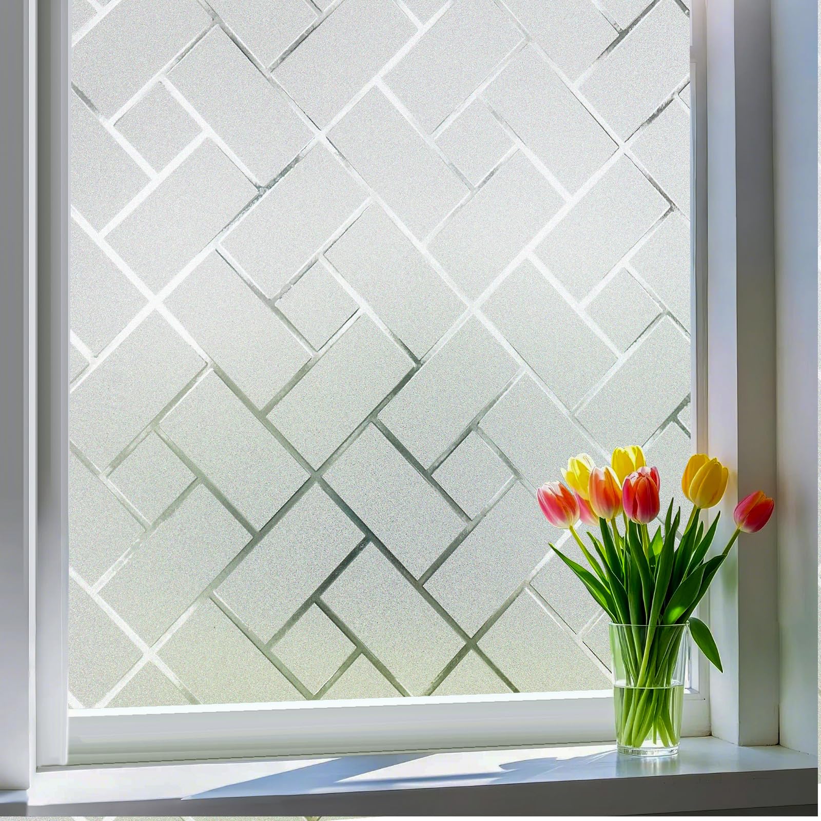 Photo 1 of Coavas Non-Adhesive Frosted Glass Window Film & Window Privacy Film for Home & Office - Heat Control, UV & Sun Blocking, Easy DIY Installation, 17.5"x78.7" (Frosted Decal, Bathroom/Bedroom)