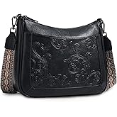 VIMUTI Crossbody Bags for Women,Vegan Leather Crossbody Purse with Adjustable Strap Embossed Flower Women's Shoulder Handbags | Medium, Trendy, Multi Pocket, Hobo Purse, Wide Guitar Strap, Lightweight