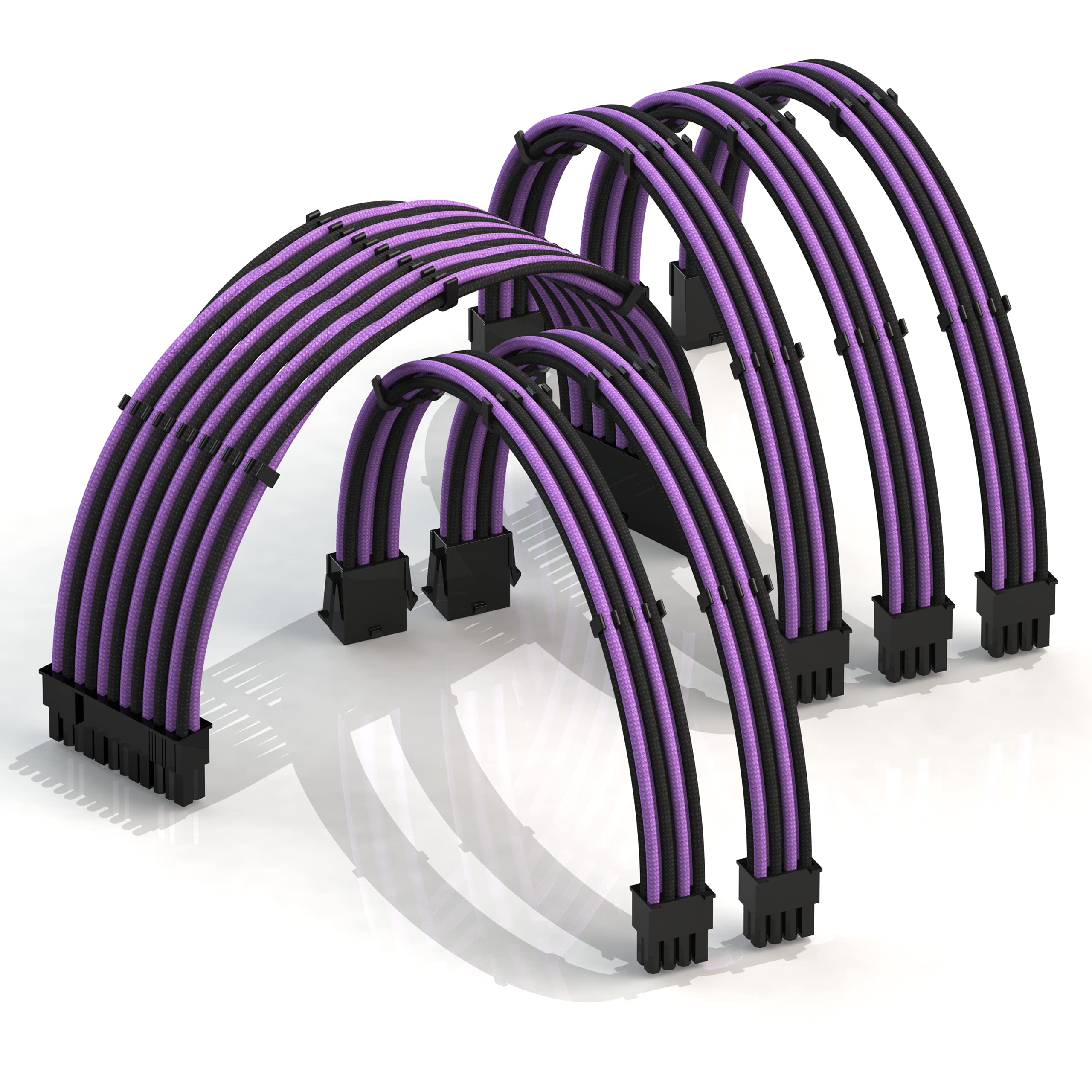 LINKUP - AVA 30cm PSU Cable Extension Sleeved Custom Mod GPU PC Braided w/Comb Kit - Compatible with RTX3090 | 1 x 24 P (20+4) | 2 x 8 P (4+4) CPU | 3 x 8 P (6+2) GPU set | 300mm - PurpleBlack