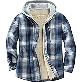 Derbars Men's Cotton Plaid Shirts Jacket Fleece Lined Flannel Shirts Sherpa Button Down Jackets with Hood for Men