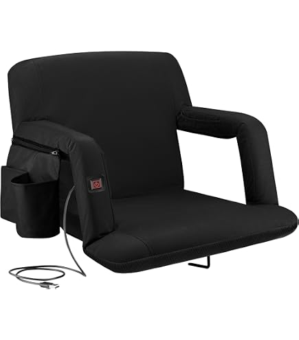 Siège Pliant Chauffant Alpcour – Extra Large, Dossier Réglable, Noir, Portable Pour Stade Ou Extérieur