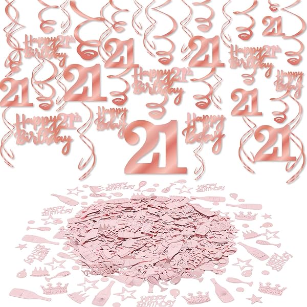 Amazon Com Konsait Rose Gold 21th Birthday Decorations For Women And Girl Bday Decor 21th Birthday Hanging Swirls 30pcs 21 Happy Birthday Confetti 30g For Home Table Decor Birthday Party Favor Supplies