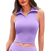HyMeYou Women Workout Crop Top Built in Bra Ribbed Athletic Tank Tops Casual Sleeveless Collar Shirts Padded Sports Yoga Vest