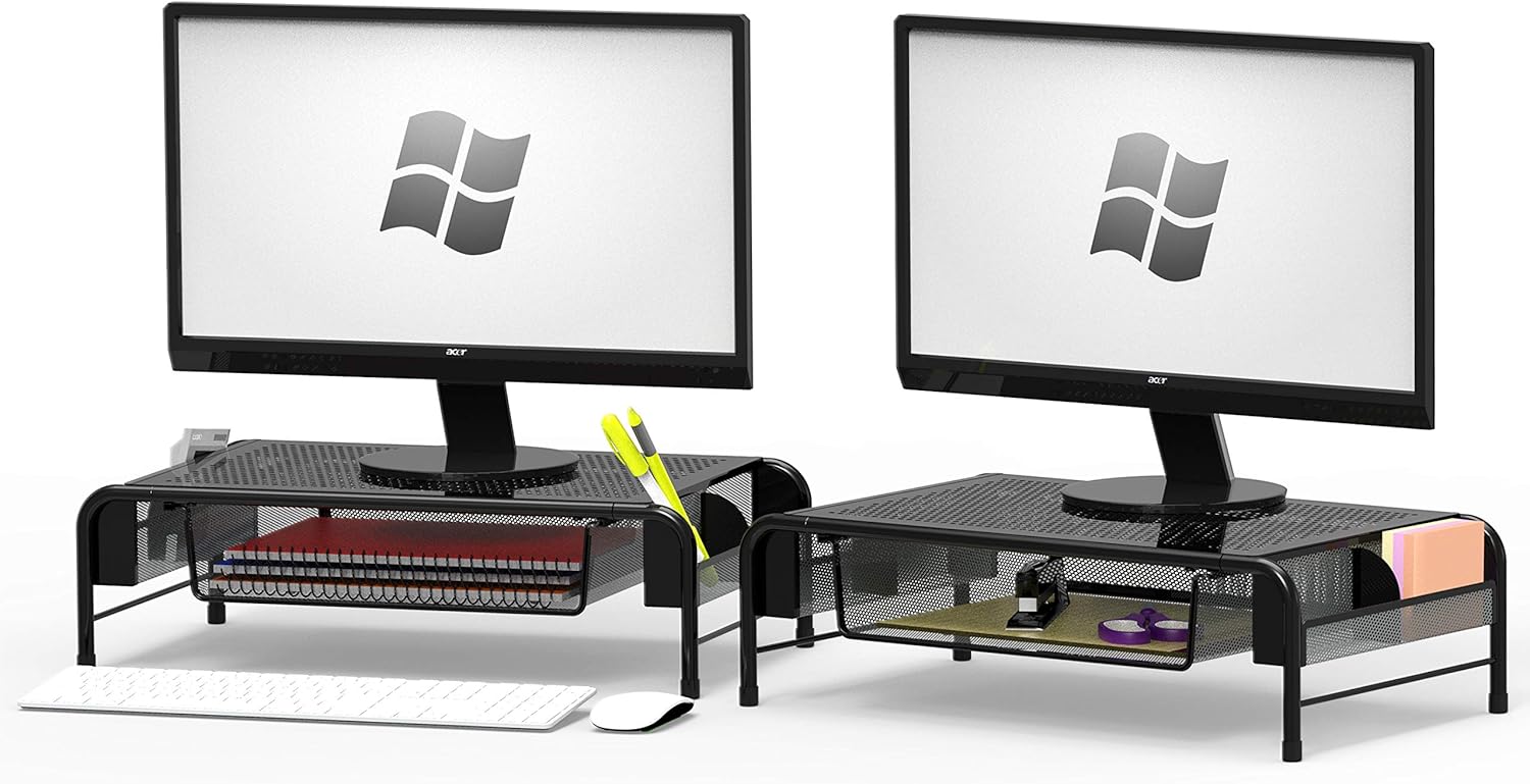 SimpleHouseware 2PK Metal Desk Monitor Stand Riser with