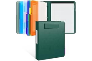 JoyCat 3 Ring Binder Clipboard with Storage,12.4"x10.2"Magnetic Clipboard Folder with 5 Expandable Folders,Refillable Lined Notepad (11" x 8.5"),Ideal for School Office Nursing(Dark Green)
