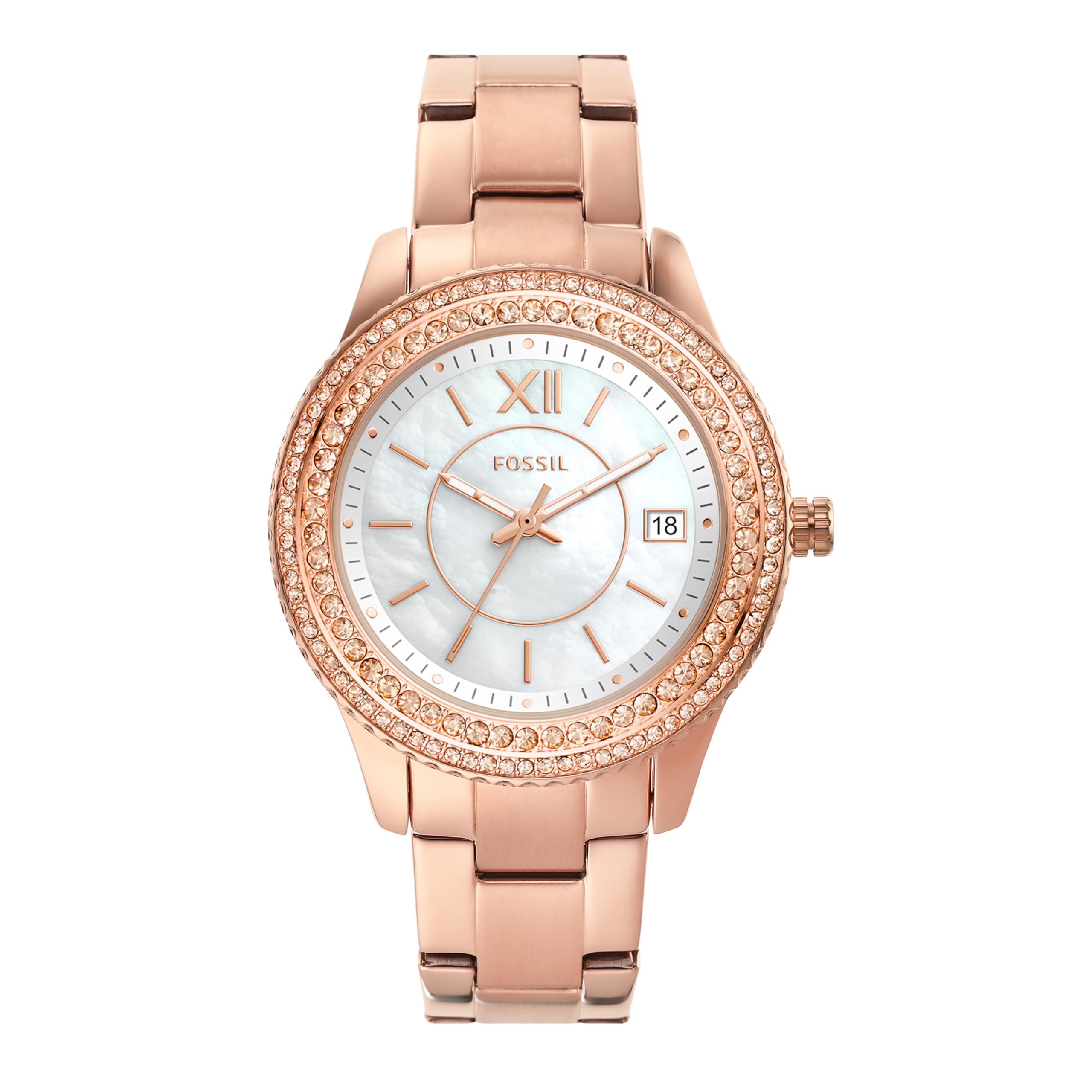 Fossil Watch for Women Stella, Three Hand Date Movement, 37 mm Rose Gold Stainless Steel Case with a Stainless Steel Strap, ES5131