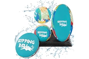 Korlon Tec 4 Pack Water Skip Ball for Beach Toys, Splash Water Bouncing Ball Beach Ball with Mesh Bag, Pool Balls for Swimming Pool Beach River Lake
