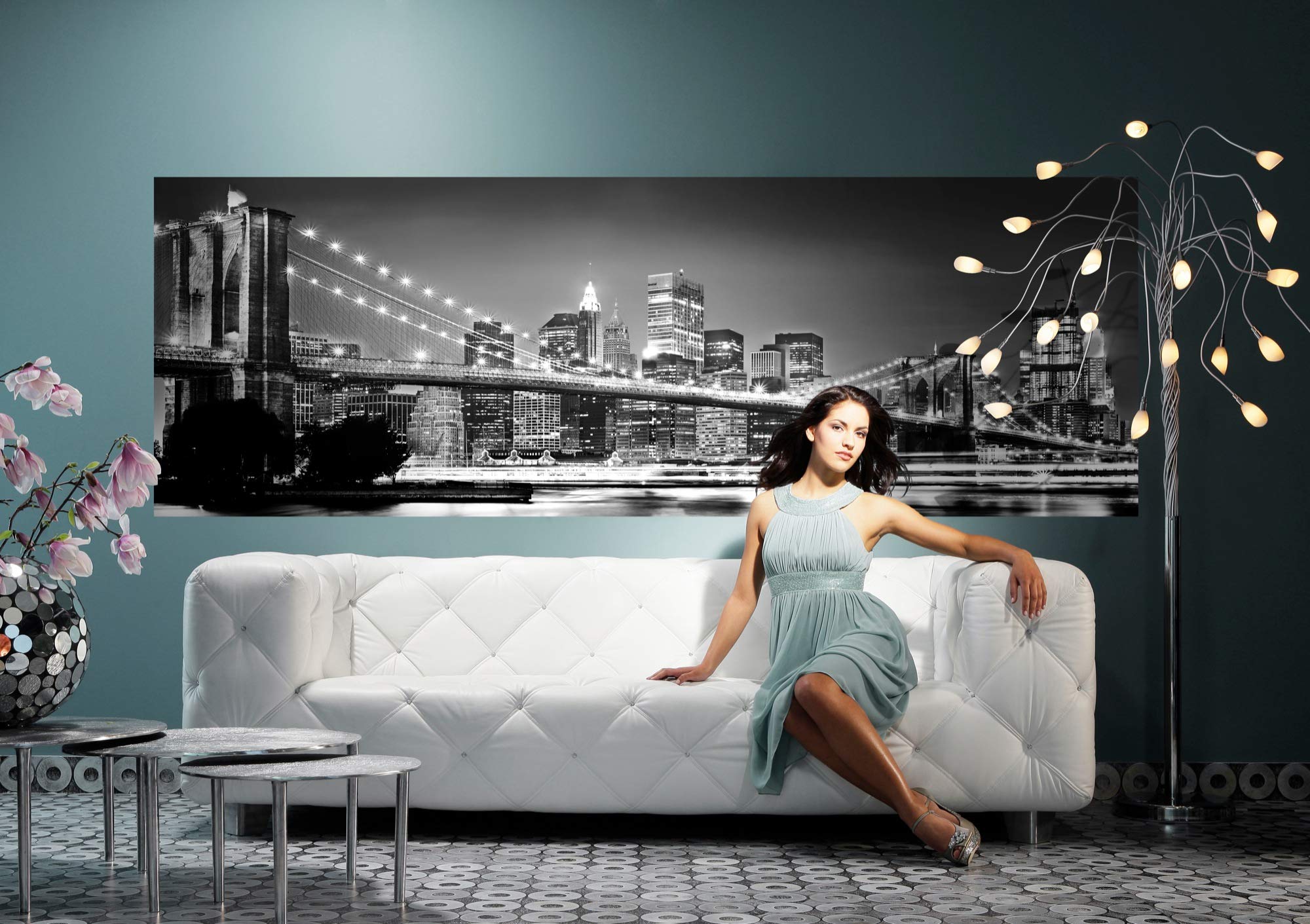 Komar X8-320 Brooklyn Bridge Non-Woven Photo Wallpaper, Size Height, 8 Panels, Width 50 cm, Colourful, 400 x 140 cm (Breite x Höhe)