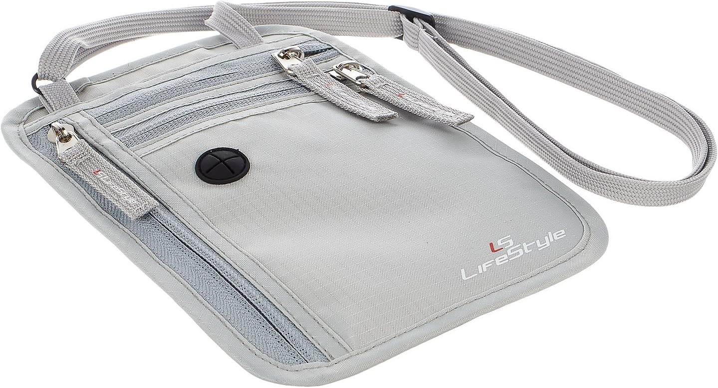  | LS LifeStyle Neck Wallet RFID Blocking Hidden Travel Pouch Passport Holder (Gray) | Travel Wallets