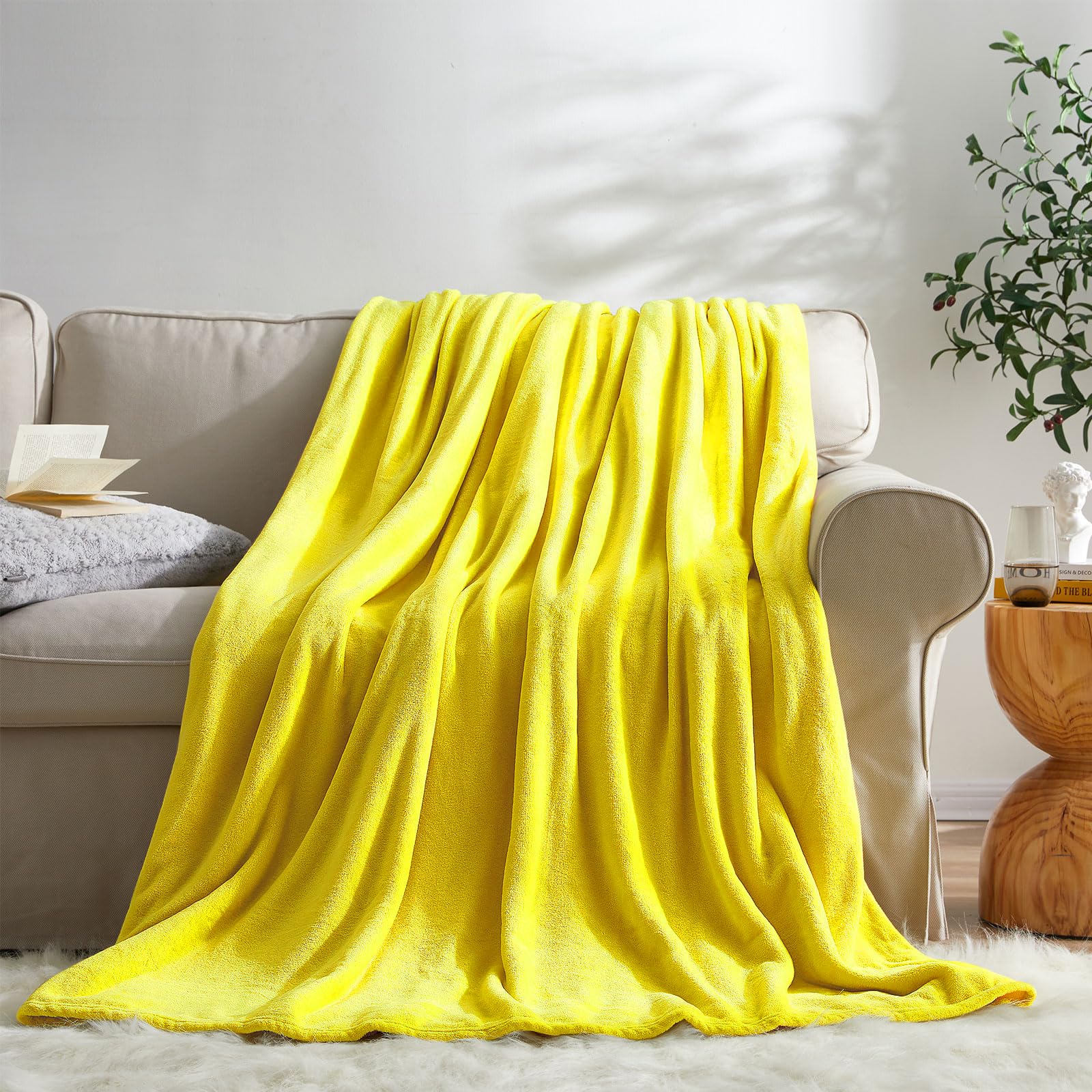 KMUSET Yellow Fleece Throw Blanket Lightweight Blanket Luxury Fuzzy Soft for Couch Sofa Bed, 50X60 inches