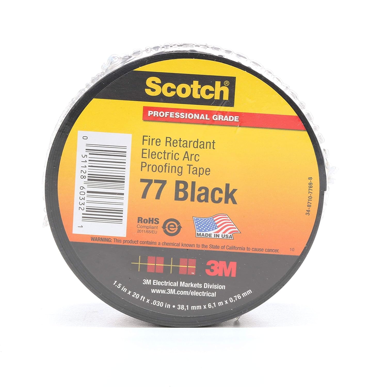 3M Scotch FireRetardant Electric Arc Proofing Tape 77 Black, 3 in x 20