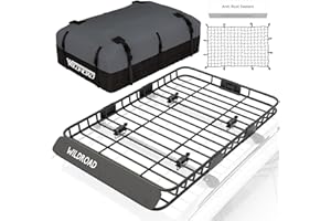 WILDROAD Car Roof Cargo Carrier Combo of Upgraded 64"x 39"x 4" Roof Rack Cargo Basket with 21 Cubic ft Ultra Waterproof Anti-Tear Fabric Cargo Carrier Bag and Super Duty Bungee Cargo Net