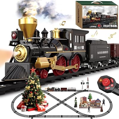 BUBUQE Train Set Remote Control Steam Locomotive 8 Tracks Light Smoke