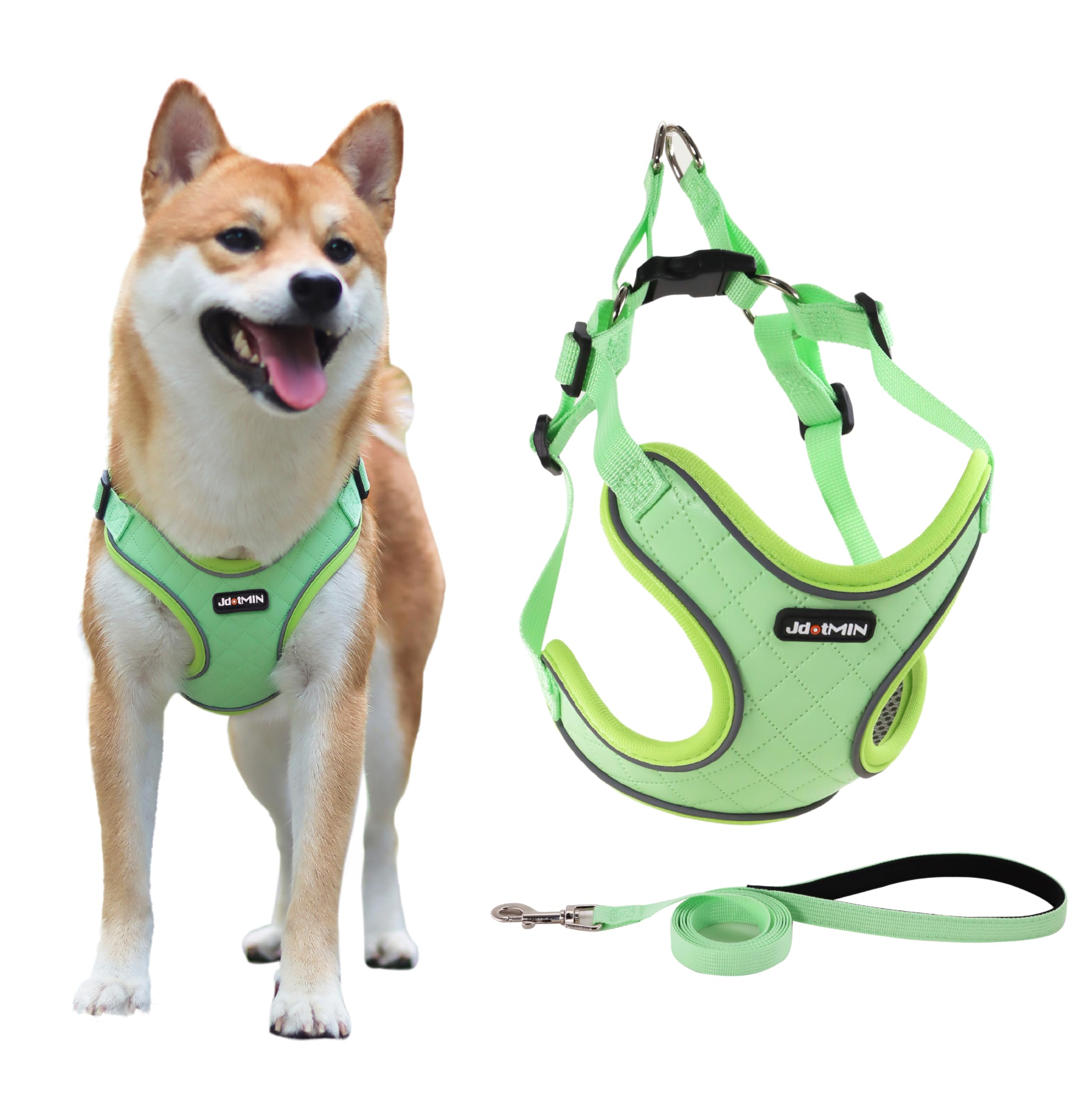 JdotMIN Plaid Dog Harness and Leash Set, Extra-Small/Small to Medium Dog and Cat Vest Harness No Pull, Escape Proof, For Walking Puppy and Kitten, For Travel and Car (Green-Adj, S) — image 1