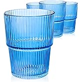 ELEMENT LABS Modern Drinking Glasses Set of 4-14oz Stackable Blue Glass Cups for Kitchen, Everday Beverages, Water, Juice, Iced Coffee, Elegant Hostess Gifts & Home Essentials