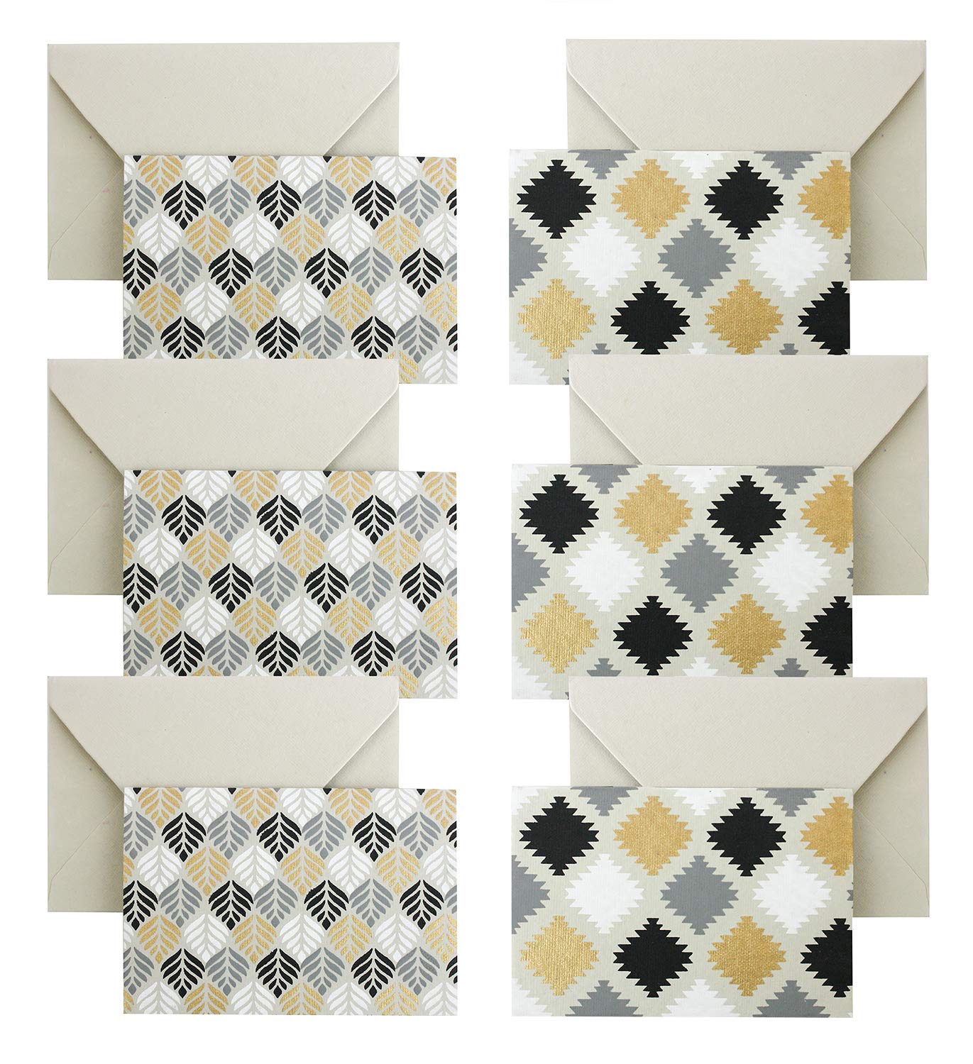 Emartbuy Pack of 6 Handmade Paper Money Envelopes With Notecard 9 x 13 cm Black Gold