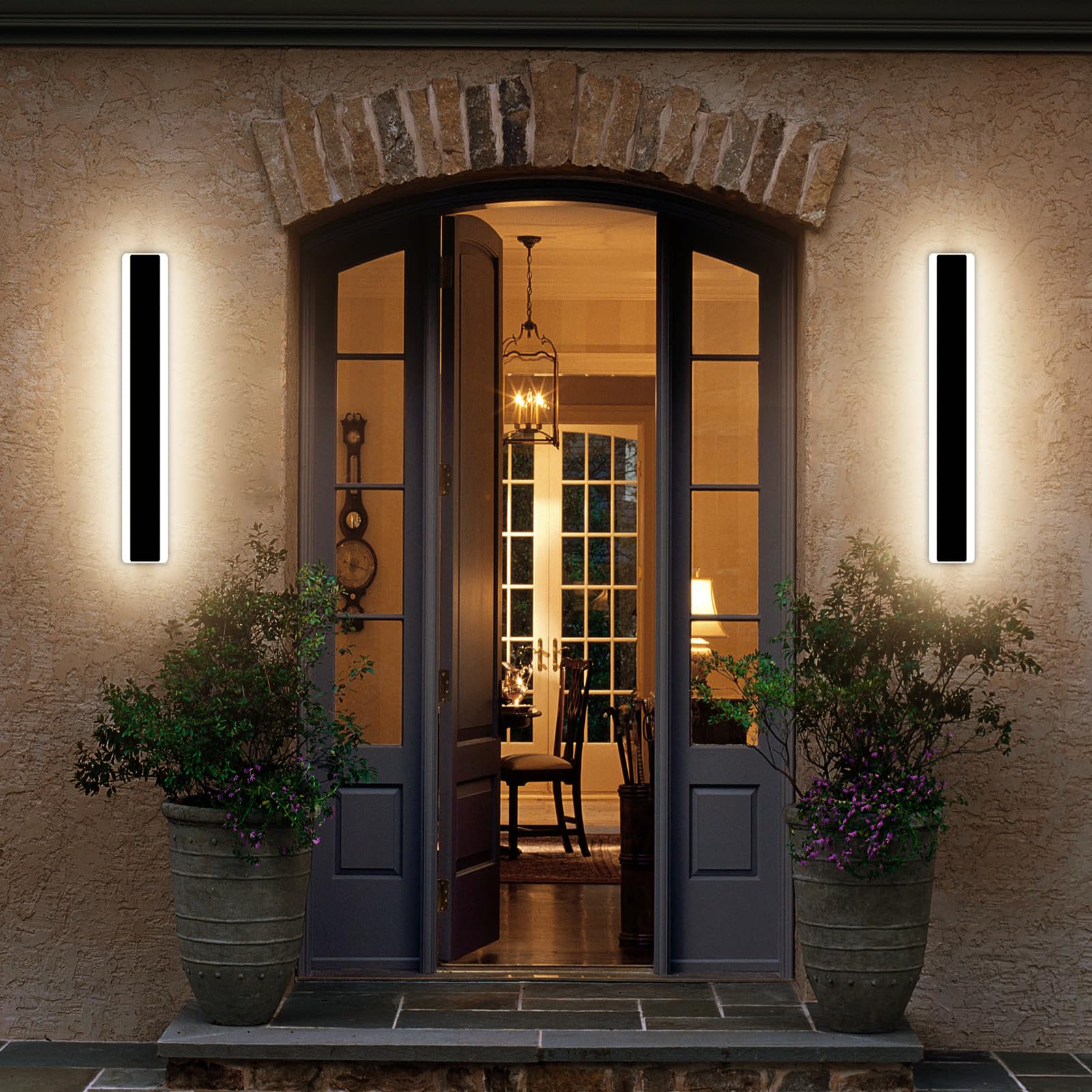 Mikeru 40CM Black Wall Lights, 2Packs Modern Acrylic Wall Light 3000K/4500K/6500K 3 Color Hard Wired Outside Light Wall Mounted Light for Lighting in Front of Mirrors, Garden Decoration — image 1