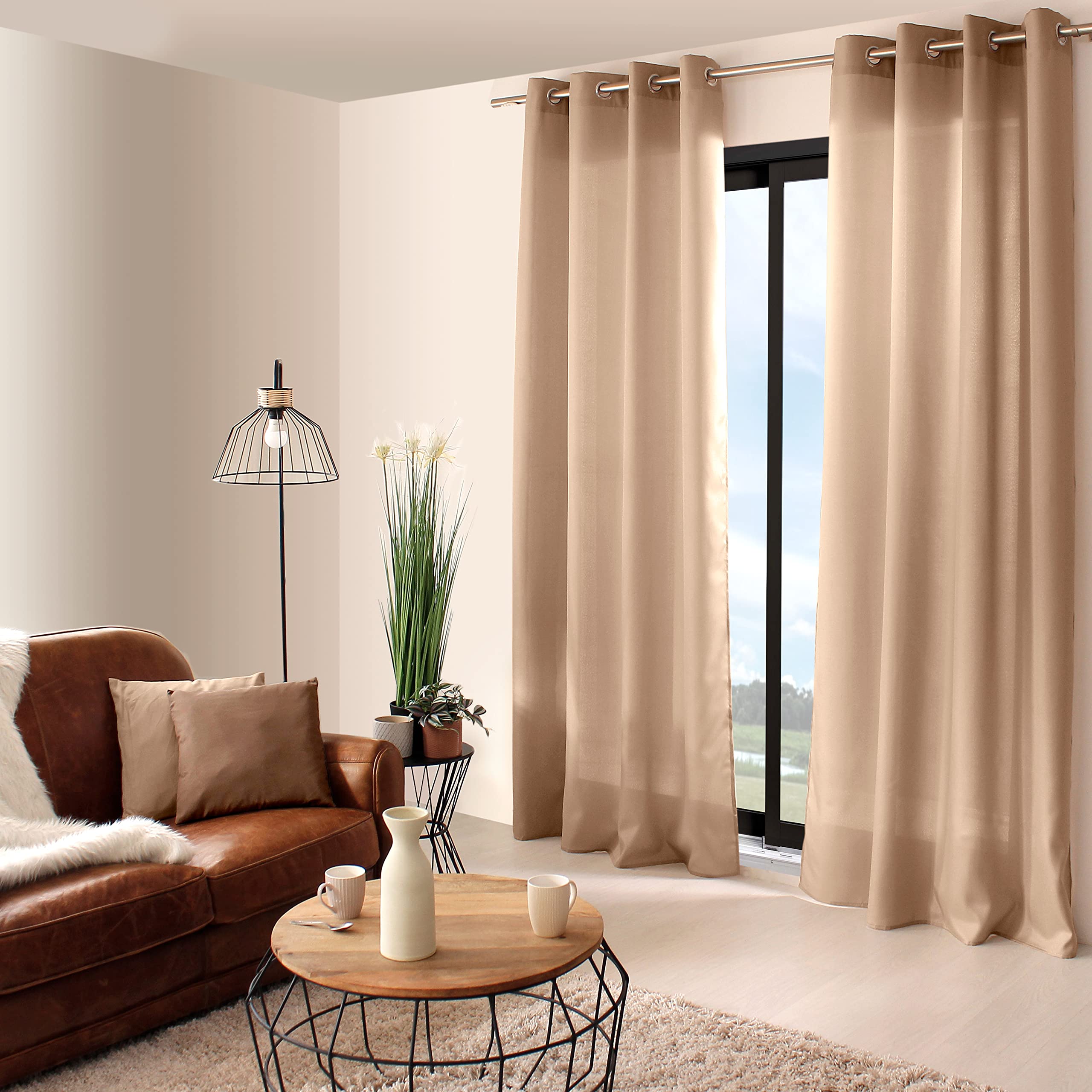 Enjoy Home 2015 na140240 Eyelet Curtain with 8 Eyelets 140 x 240 cm Polyester Natural 240 x 140 cm — image 1