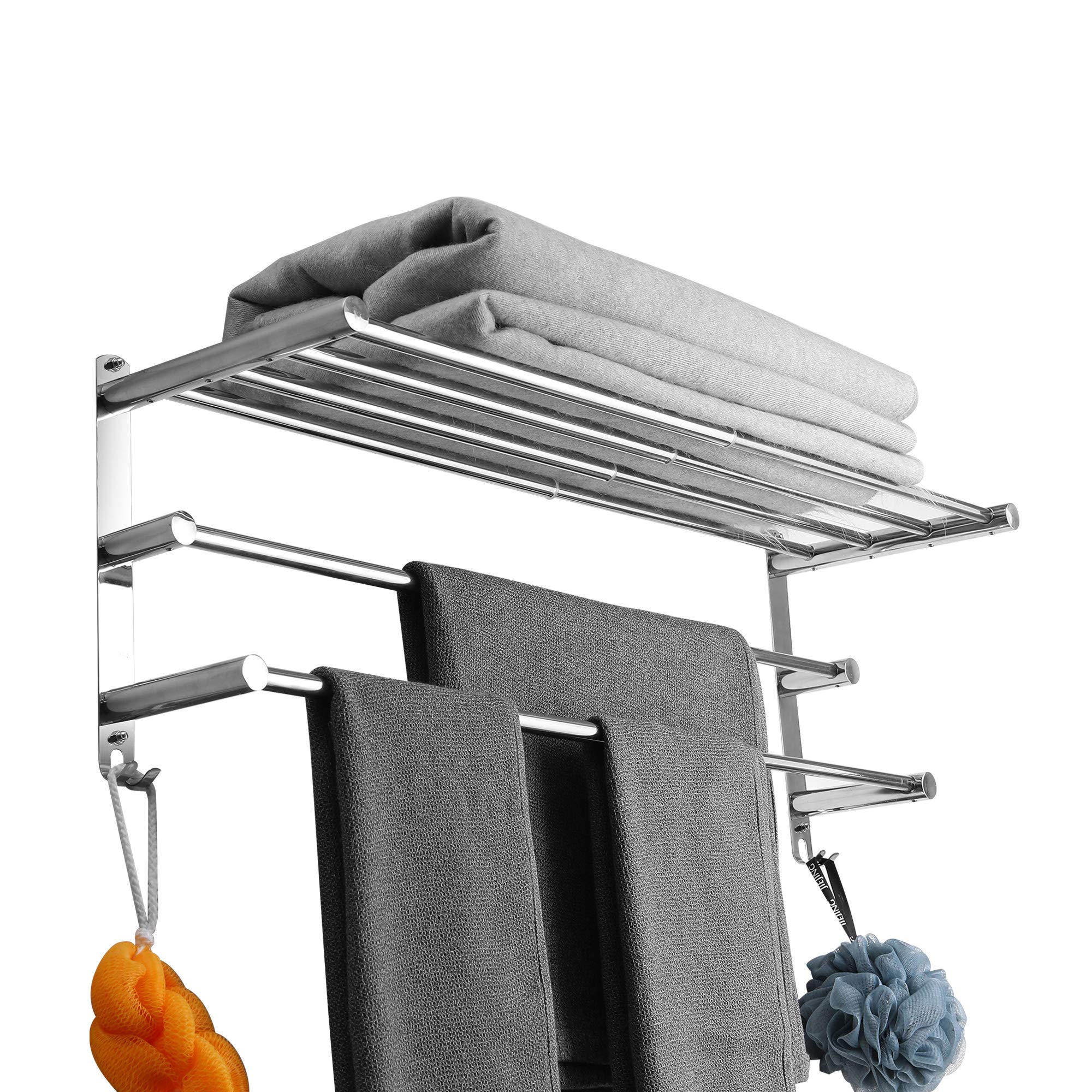 Bathroom Towel Rail Extendible 43-78 cm Stainless Steel No Drilling Towel Rack Wall Shelf Suitable for Bathroom Kitchen Bath Towel Holder (3-Layer Shelf)