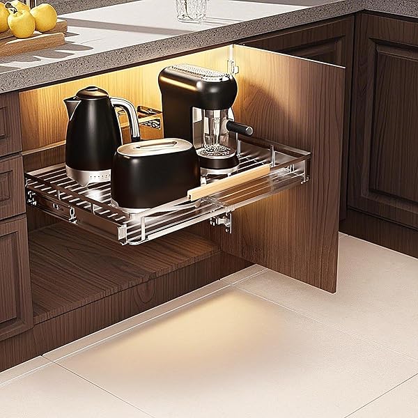 TAIHEIS 1 PACK EXPANDABLE PULL OUT CABINET ORGANIZER，SIDE MOUNTING 17.1~28″X22.5″CABINET PULL OUT SHELVES, EXPANDABLE SLIDE OUT SPICE RACK FOR CABINET FOR KITCHEN BATHROOM OFFICE