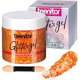 Teenitor Body Glitter Gel, Face Glitter, Orange Glitter for Body Makeup, 80g/2.8oz Face and Body, Hair Glitter Gel, Rave Glitter