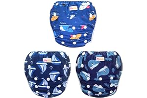 Pedobi Reusable Baby Swim Diapers, Adjustable Diaper Swim for Toddlers 9 Months - 3 Years Old, 3 Pack for Swimming Lessons (Whale Shark Sailboat, Large)