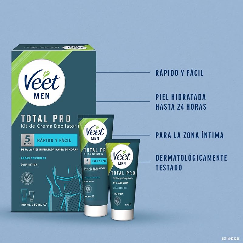 Men Kit de Depilación para Zonas Íntimas del Cuerpo, Crema Depilatoria Hombre y Bálsamo Post-Depilación, Color Gris, Juego de 2 piezas