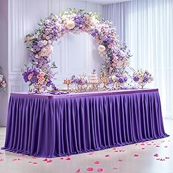 Partisky Purple Polyester Table Skirt for Rectangle
