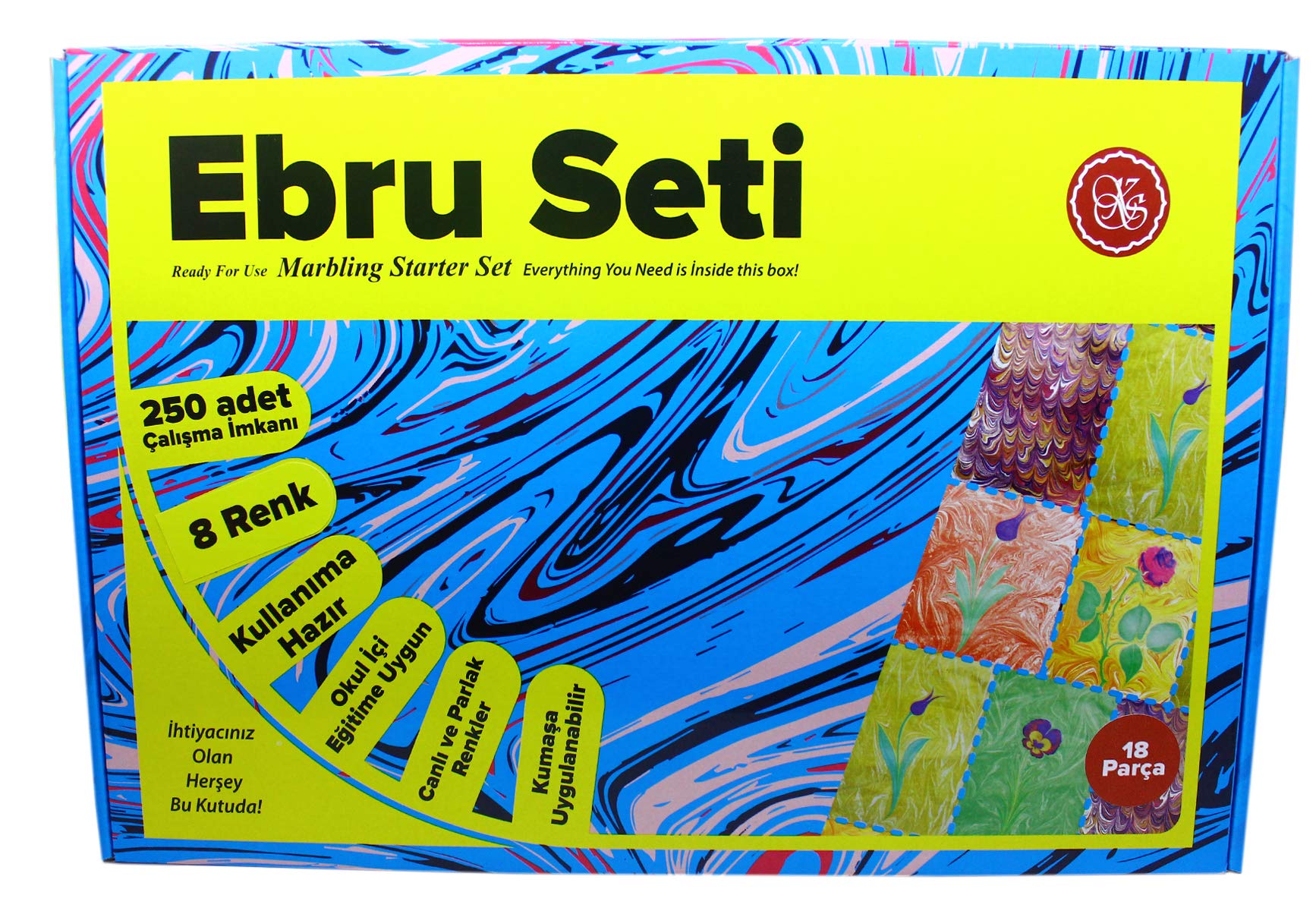 Koza Sanat 18 Tlg. Ebru Seti | Marmorset | Marbling Set | Marmoriersett | Malerisett Marble Learning Kit | Ebru Başlangiç SETI