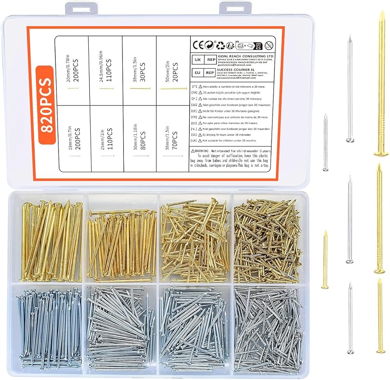 ZWFSDM 820 Pcs Assorted Nails Set Flat Head Concrete Wall Hanging Picture