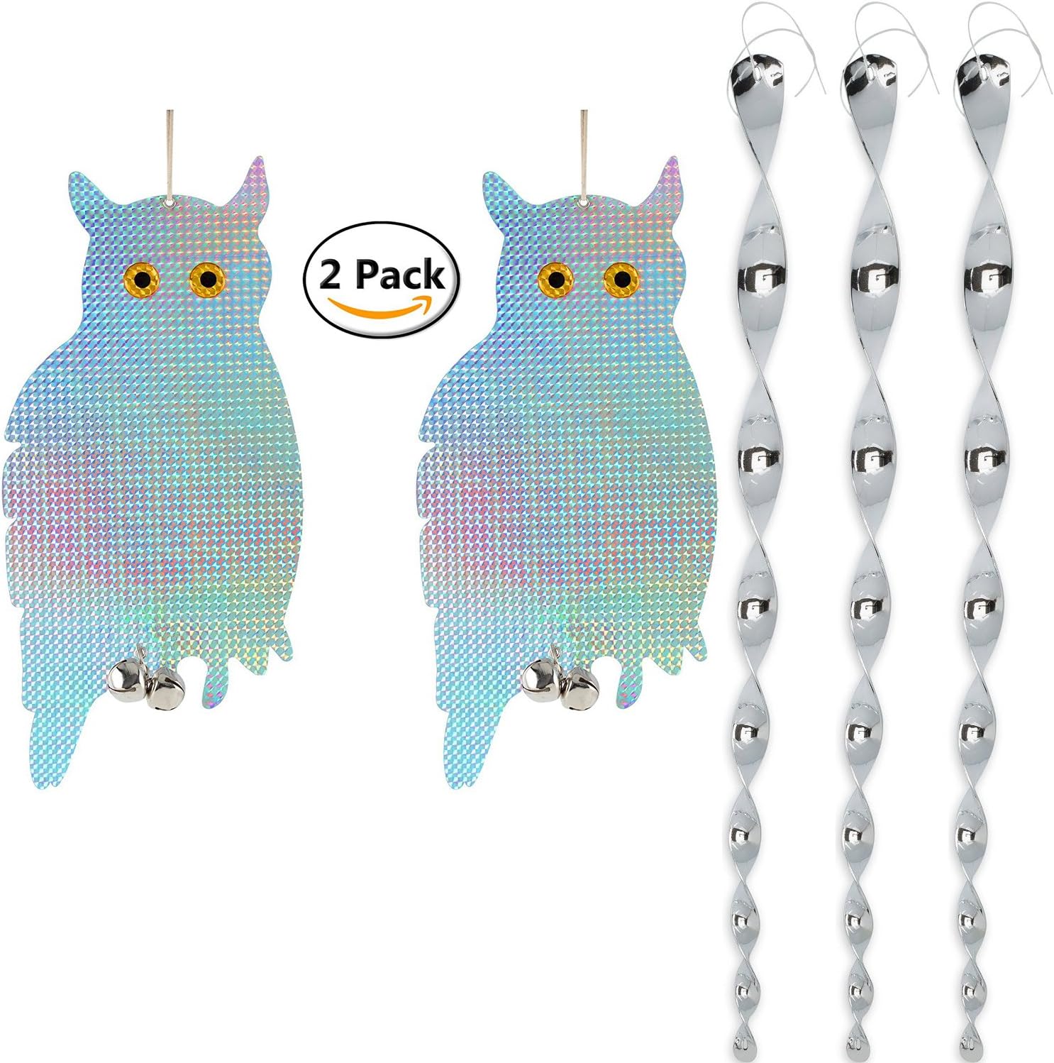 Owl decoy Bird scarer Garden owl Reflective bird deterrent with Bird Scare Rods