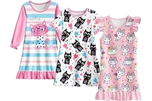 LQSZ Girls Nightgowns 3-Pack Toddler Nightdress Dress Sleepwear Pajamas for Girls 3-10 Years