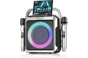 JOIN&JOY Portable Karaoke Machine, with Wireless Microphones, Bluetooth Party Speaker with LED Lights, Loud Subwoofer, USB/AUX, Outdoor Karaoke Speaker for Adults & Kids, Home & Party