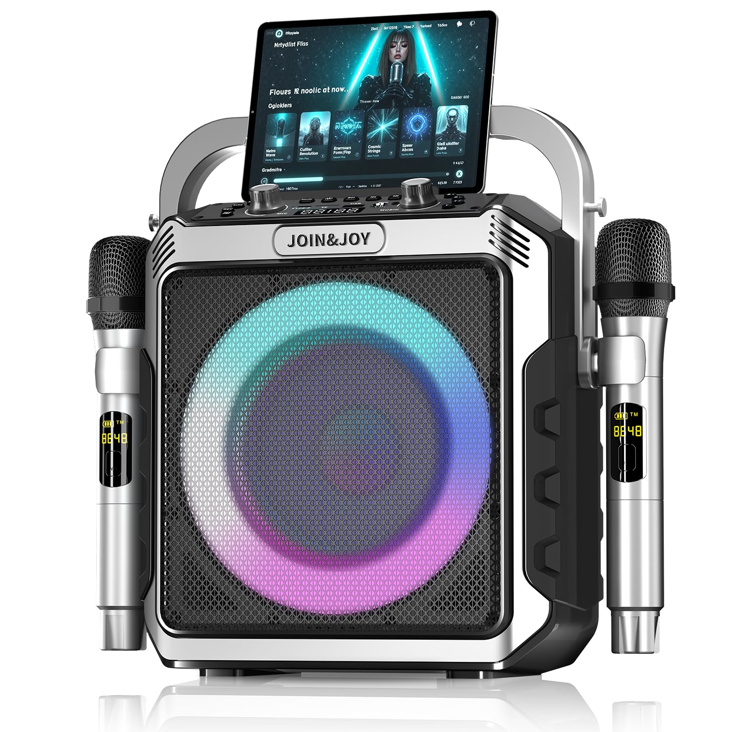 Photo 1 of Portable Karaoke Machine, with Wireless Microphones, Bluetooth Party Speaker with LED Lights, Loud Subwoofer, USB/AUX, Outdoor Karaoke Speaker for Adults & Kids, Home & Party