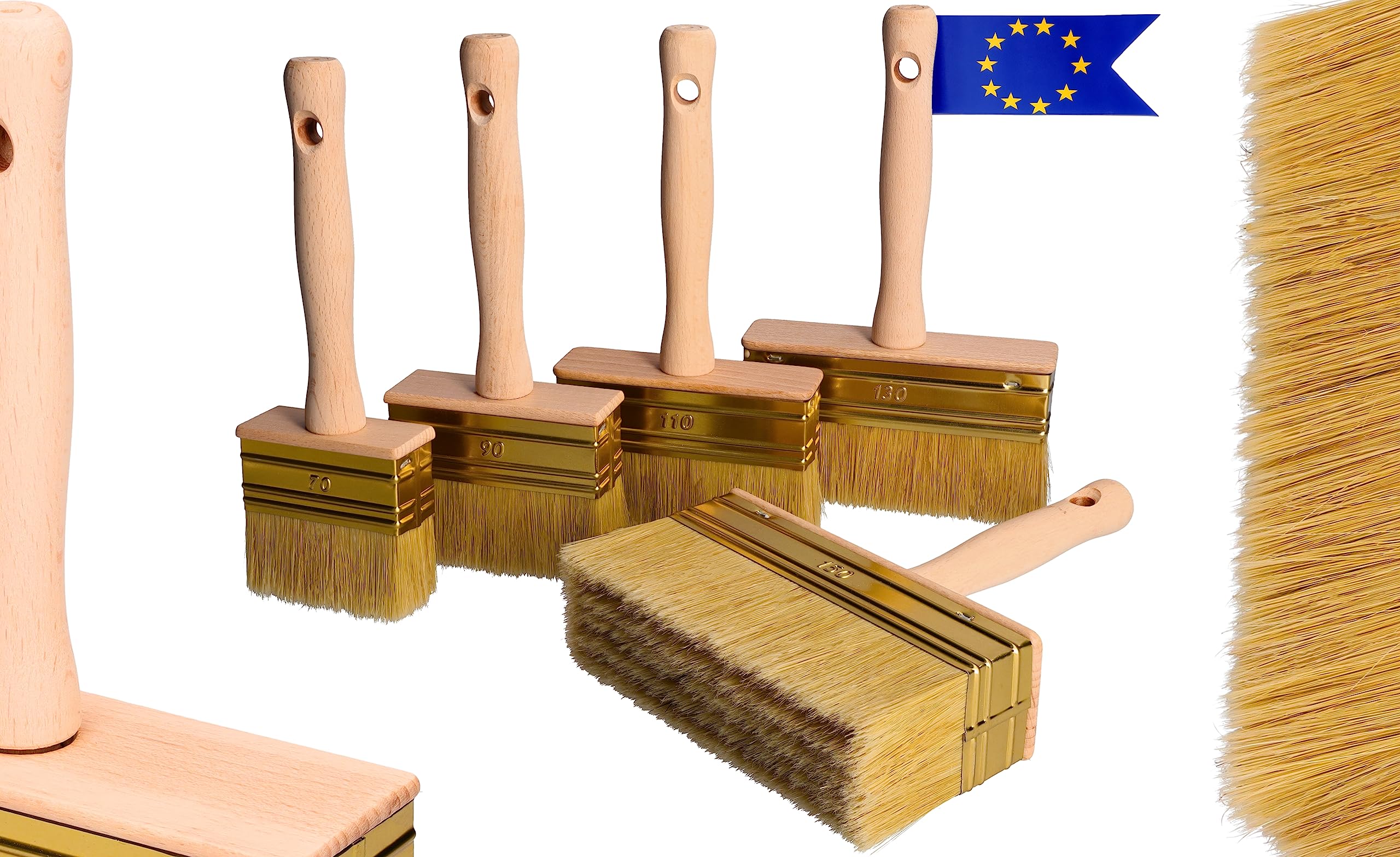 ToolSpace Set of 5 Surface Brushes, 70/90/110/130/150 mm, Wallpaper Brush, Glaze Brush, Wide Tassel, Colour Brush, Natural Hair, Wooden Handle, Surface Brush, Wallpaper Brush, Corner Brush