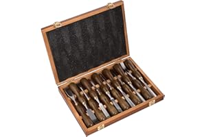 IMOTECHOM 12-Pieces Woodworking Wood Carving Tools Chisel Set with Wooden Box, Razor Sharp CR-V 60 Steel Blades