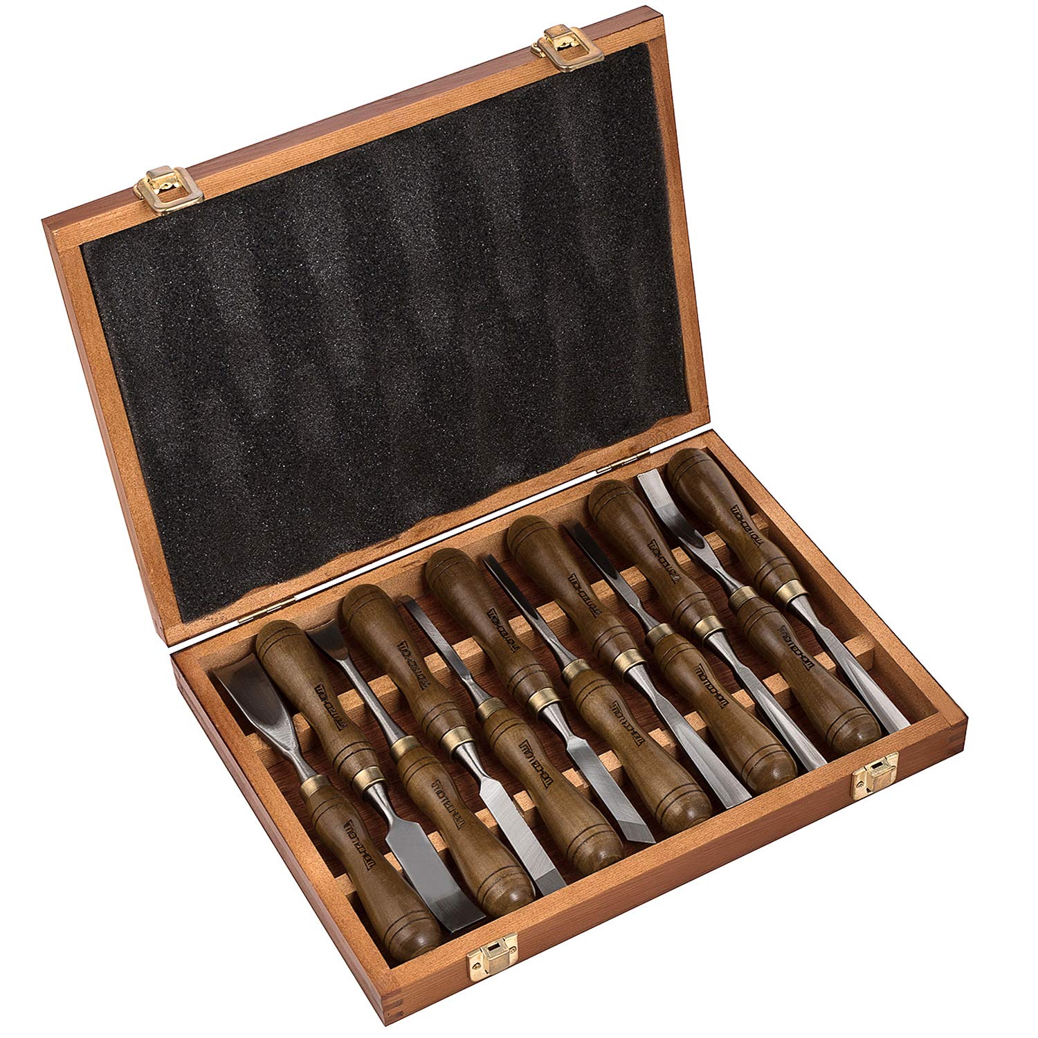 IMOTECHOM 12-Pieces Woodworking Wood Carving Tools Chisel Set with Walnut Handle, Wooden Storage Case