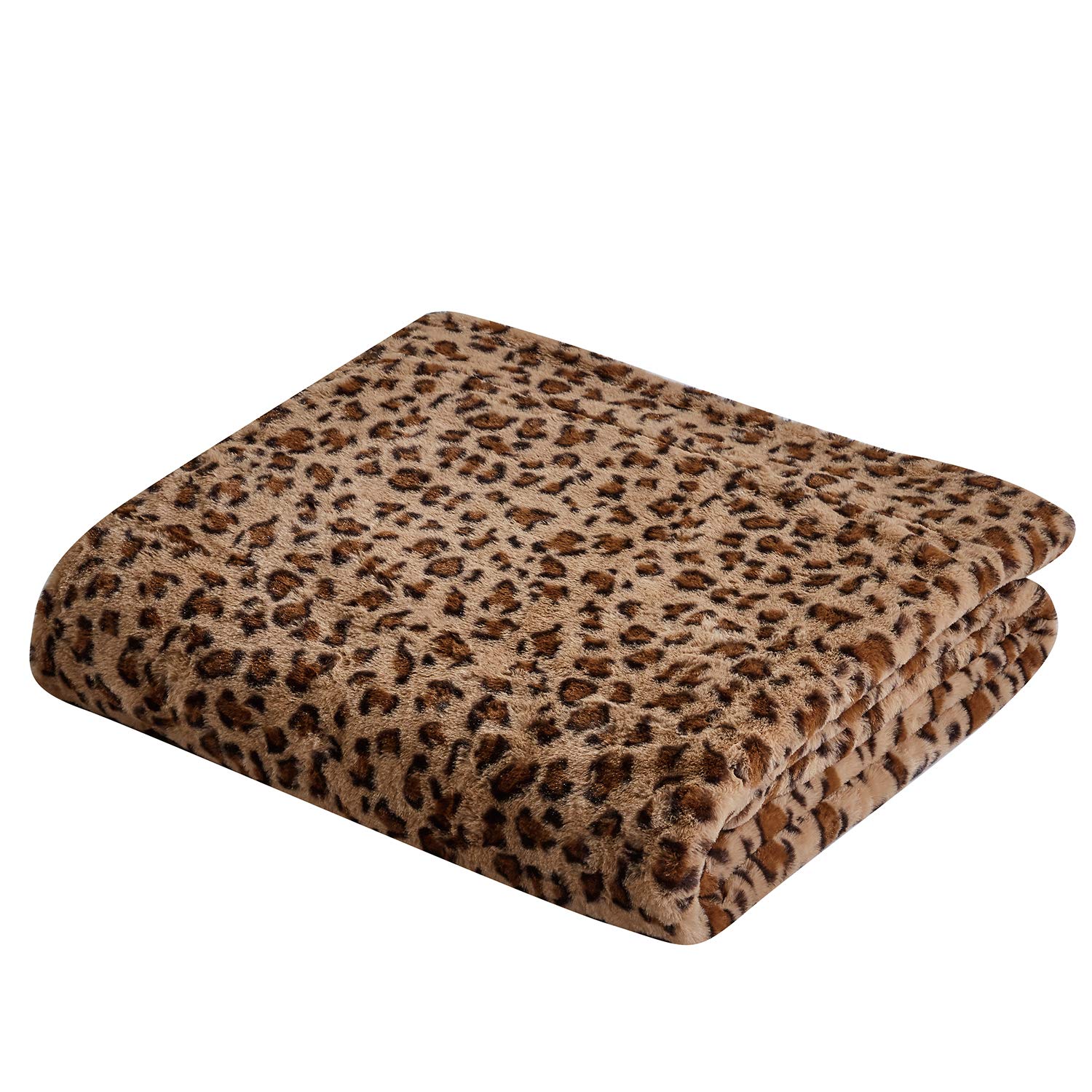 softan Faux Fur Bed Blanket in Leopard Print, Reversible Soft Fluffy Minky Fleece Throw Blanket, Machine Washable, Brown, 150cm×200cm