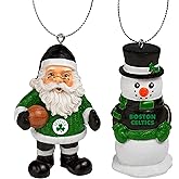 FOCO - NBA Officially Licensed 3.5" St. Nick Santa & Snowman 2 Pack Holiday Xmas Christmas Tree Team Hanging Ornament Set - Boston Celtics