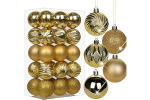 HOLLYONE 2.36" Christmas Ball Ornaments Gold 30 Pcs Small Shatterproof Christmas Tree Decorations Xmas Tree Christmas Ornaments Balls with Hanging Loop for Wedding Holiday Party Wreath Home Decor