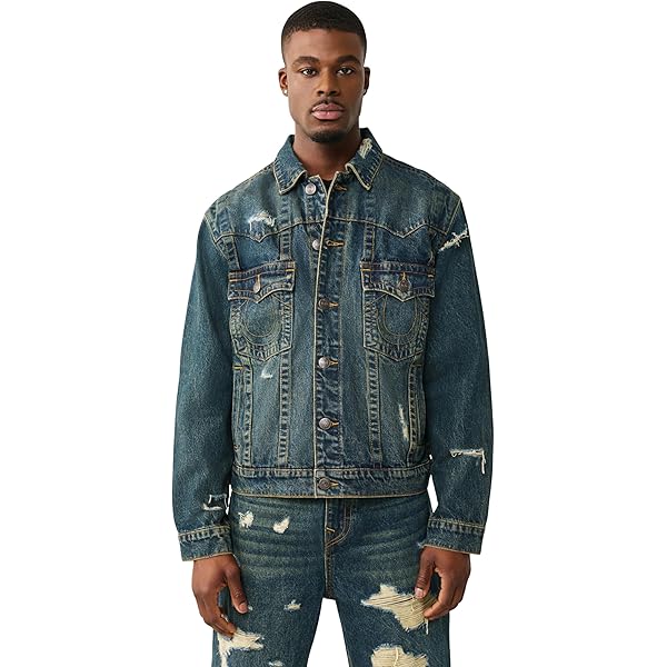 True Religion Men's Super T Denim Multi Pocket Jacket – Red Super