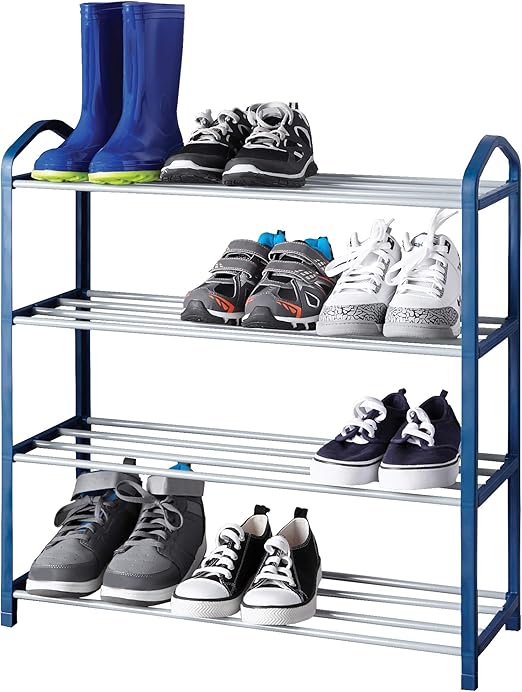 Amazon Com Smart Design 4 Tier Steel Shoe Rack Holds 12 Pairs Of Shoes Easy Assembly For Entryway Closet Garage Kids Home Organization 24 X 24 Inch Blue Home Kitchen