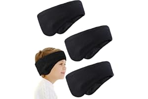 JenPen 3 Pcs Double-layer Ear Warmer for Kids Headband-knit Fuzzy Lined Winter Ear Muffs Cover for Boys Girls Ski Cycling(Black Color)