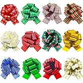 24 PCS 5 inch Large Christmas Bows for Gift Wrapping, Ribbon Pull Bows Wrapping Accessory for Presents, Xmas Gift Basket Decorations, Wine Bottles, Holiday Decor, Bouquet