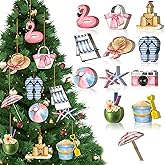 Maitys 36 Pcs Beach Wooden Ornaments Ocean Summer Tree Decorations Coastal Nautical Seaside Wood Cutouts Navigation Hanging Ornaments Xmas Decorations for Home Tree Wall Wreath Crafts(Pink Beach)