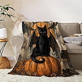 YeeJu Halloween Fleece Throw Blanket for Couch Sofa Lap Bed Living Room Black Cat Pumpkin Throw Blanket Cozy Soft Fuzzy Plush Blankets and Throws Bedroom Decorative Blanket 50x60