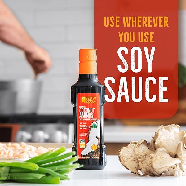 BETTERBODY FOODS ORGANIC COCONUT AMINOS, SOY SAUCE ALTERNATIVE, GLUTEN FREE, SOY FREE, NON-GMO, 16.9 OUNCES